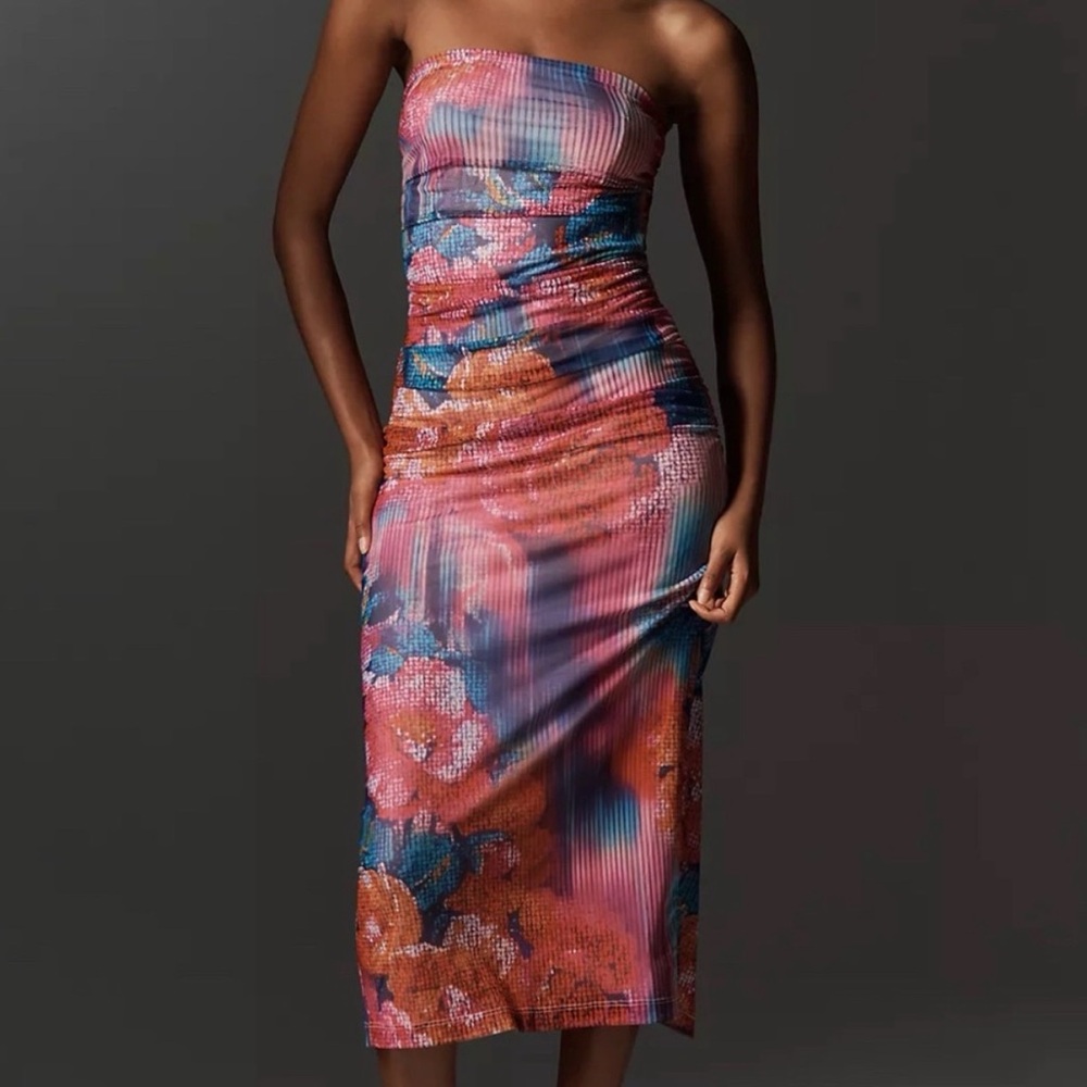 Anthropologie Soliel Strapless Ruched Dress